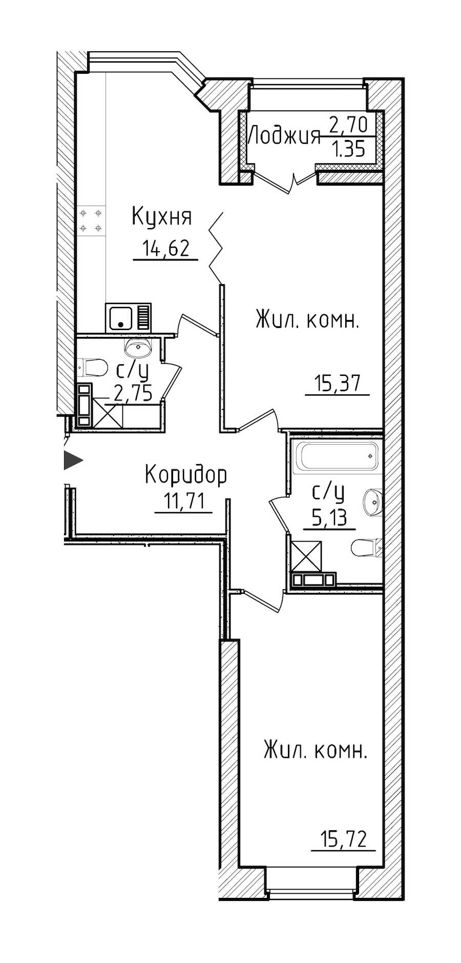 Двухкомнатная квартира в : площадь 66.65 м2 , этаж: 5 – купить в Санкт-Петербурге